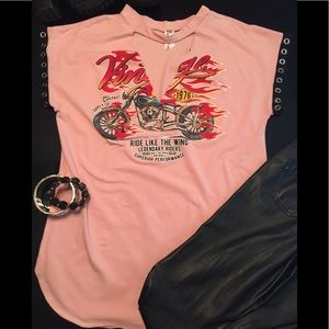 Topia V Neck Motorcycle Graphic T Shirt